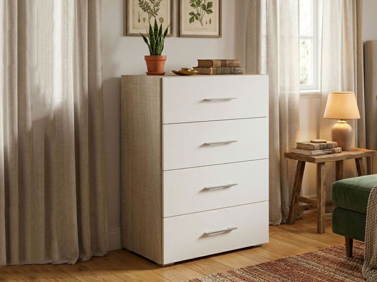 Cassettiera con maniglie rovere e bianca 60x87h cm - Solano