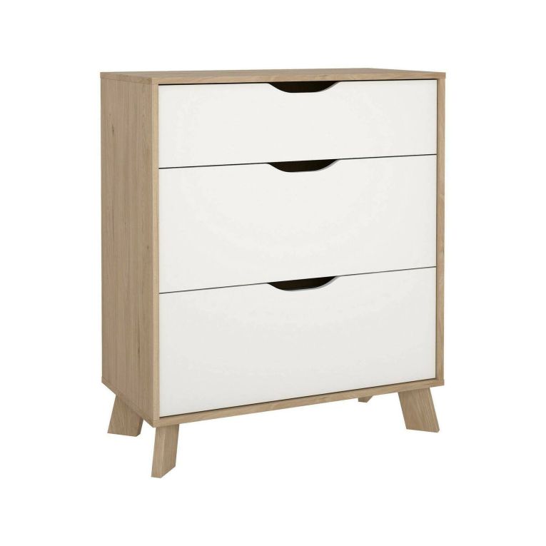 Cassettiera con maniglie rovere e bianca 78x92h cm - Alamid