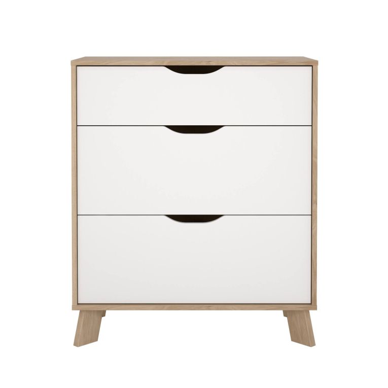 Cassettiera con maniglie rovere e bianca 78x92h cm - Alamid