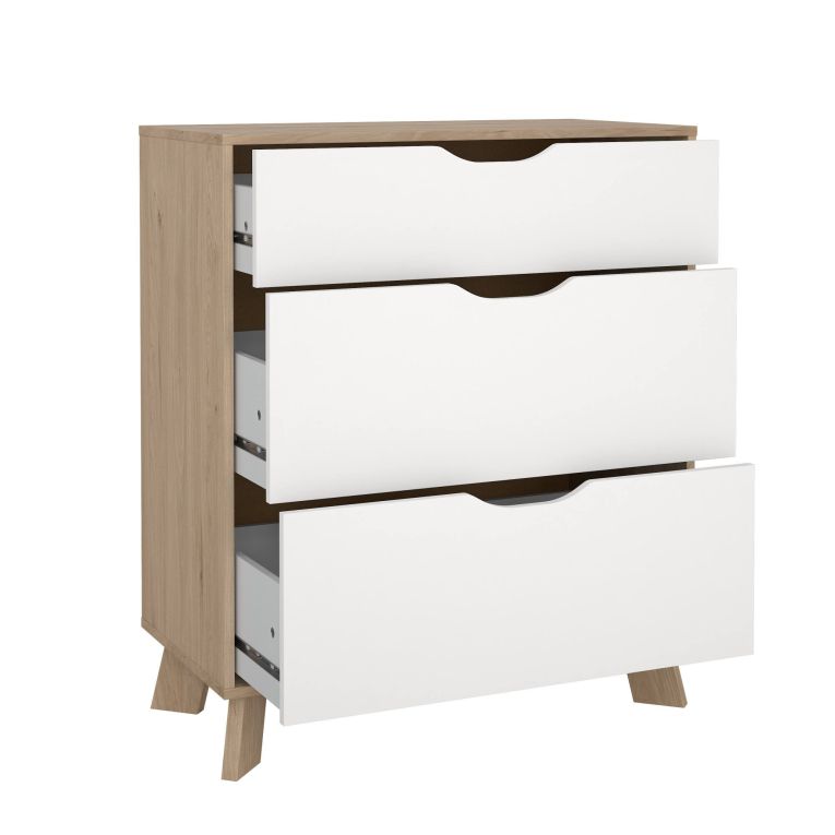 Cassettiera con maniglie rovere e bianca 78x92h cm - Alamid