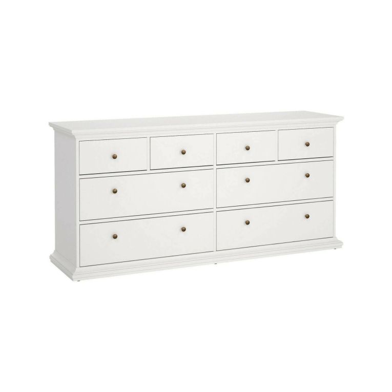 Cassettiera Coraline, Settimino multiuso, Comò camera da letto, Mobile con cassetti, 183x49 h87 cm, Bianco