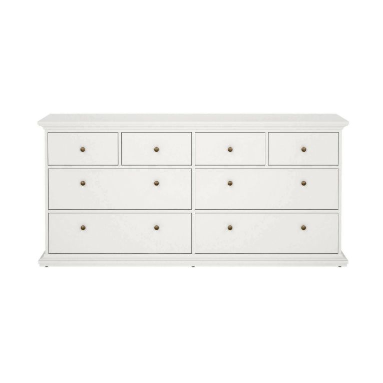 Cassettiera Coraline, Settimino multiuso, Comò camera da letto, Mobile con cassetti, 183x49 h87 cm, Bianco