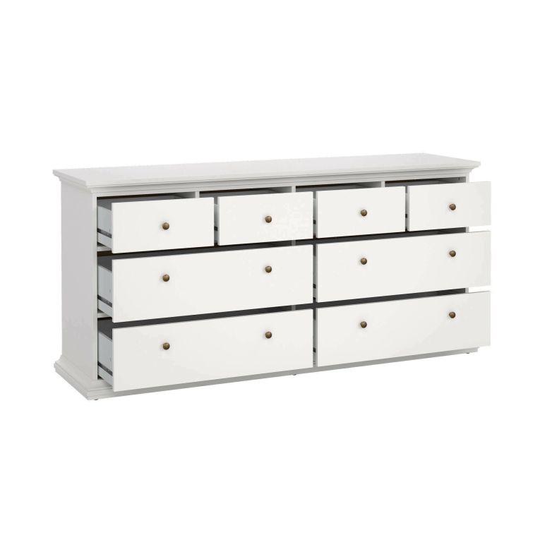 Cassettiera Coraline, Settimino multiuso, Comò camera da letto, Mobile con cassetti, 183x49 h87 cm, Bianco