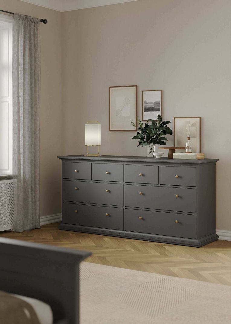 Cassettiera Coraline, Settimino multiuso, Comò camera da letto, Mobile con cassetti, 183x49 h87 cm, Grigio