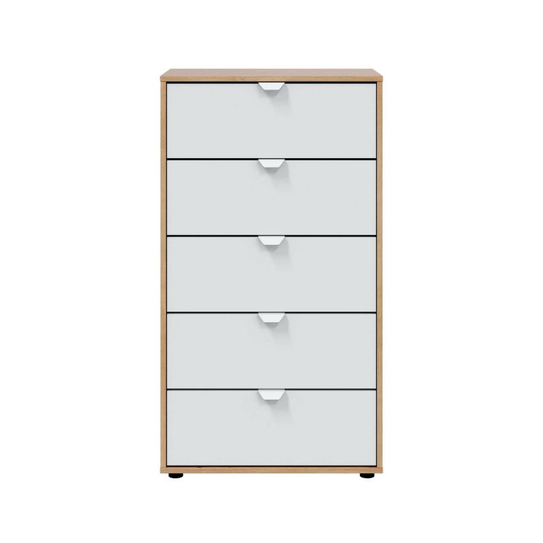 Cassettiera Crosby, Settimino multiuso, Comò camera da letto, Mobile con cassetti, 60x40 h109 cm, Bianco e Rovere Nodi