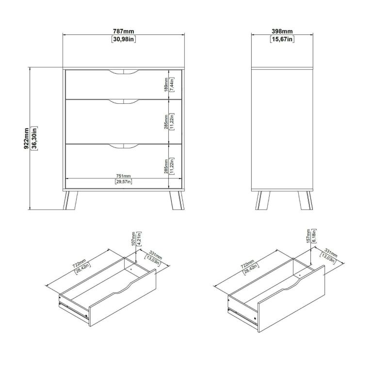 Cassettiera Deirdre, Settimino multiuso, Comò camera da letto, Mobile con cassetti, 40x79 h92 cm, Rovere e Bianco