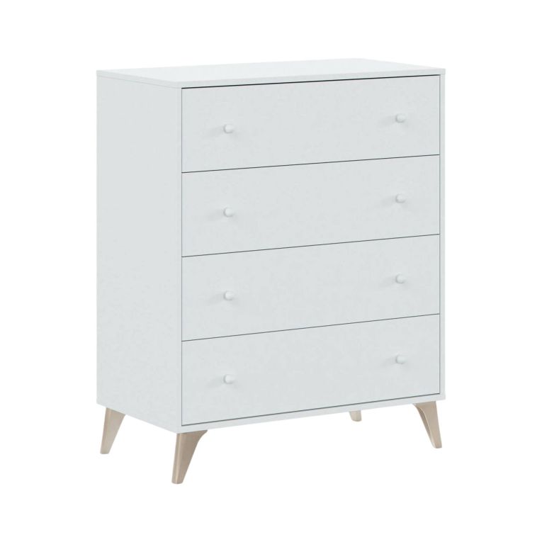 Cassettiera Denver, Settimanale a 4 cassetti, Mobile Comò per camera da letto, Comò moderno, 78x40h95 cm, Bianco