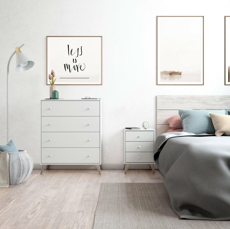 Cassettiera Denver, Settimanale a 4 cassetti, Mobile Comò per camera da letto, Comò moderno, 78x40h95 cm, Bianco