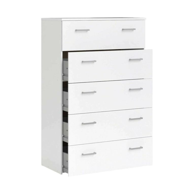 Cassettiera Elise, Settimino multiuso, Comò camera da letto, Mobile con cassetti, 74x36 h114 cm, Bianco