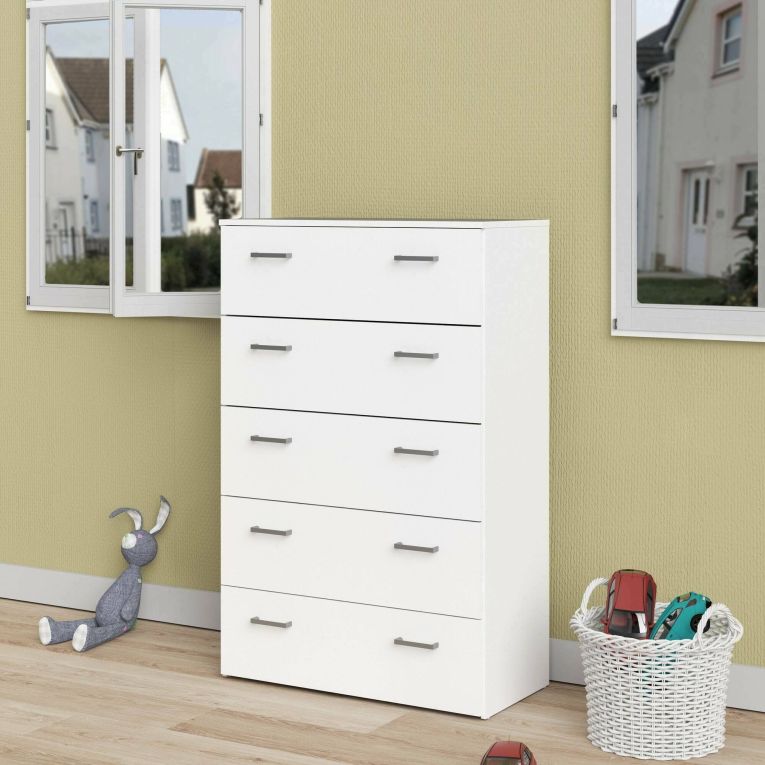Cassettiera Elise, Settimino multiuso, Comò camera da letto, Mobile con cassetti, 74x36 h114 cm, Bianco
