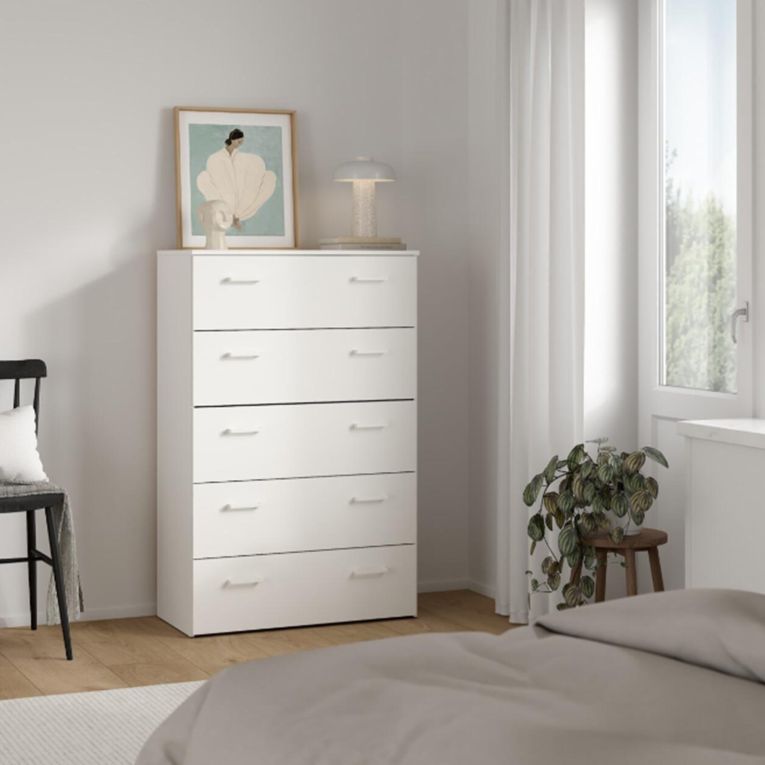 Cassettiera Elise, Settimino multiuso, Comò camera da letto, Mobile con cassetti, 74x36 h114 cm, Bianco