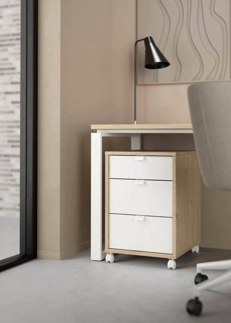 Cassettiera Gabrielle, Settimino multiuso, Comò camera da letto, Mobile con cassetti, 48x41 h61 cm, Rovere e Bianco