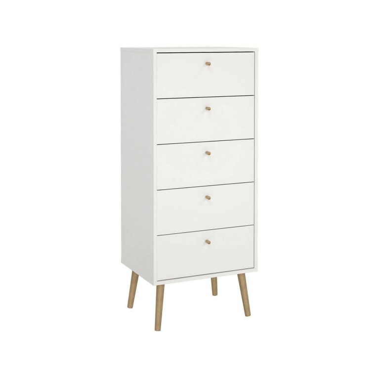 Cassettiera Genevieve, Settimino multiuso, Comò camera da letto, Mobile con cassetti, 39x50 h120 cm, Bianco