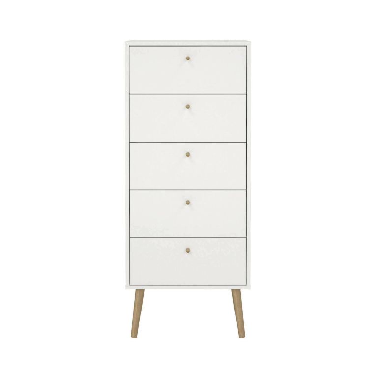 Cassettiera Genevieve, Settimino multiuso, Comò camera da letto, Mobile con cassetti, 39x50 h120 cm, Bianco