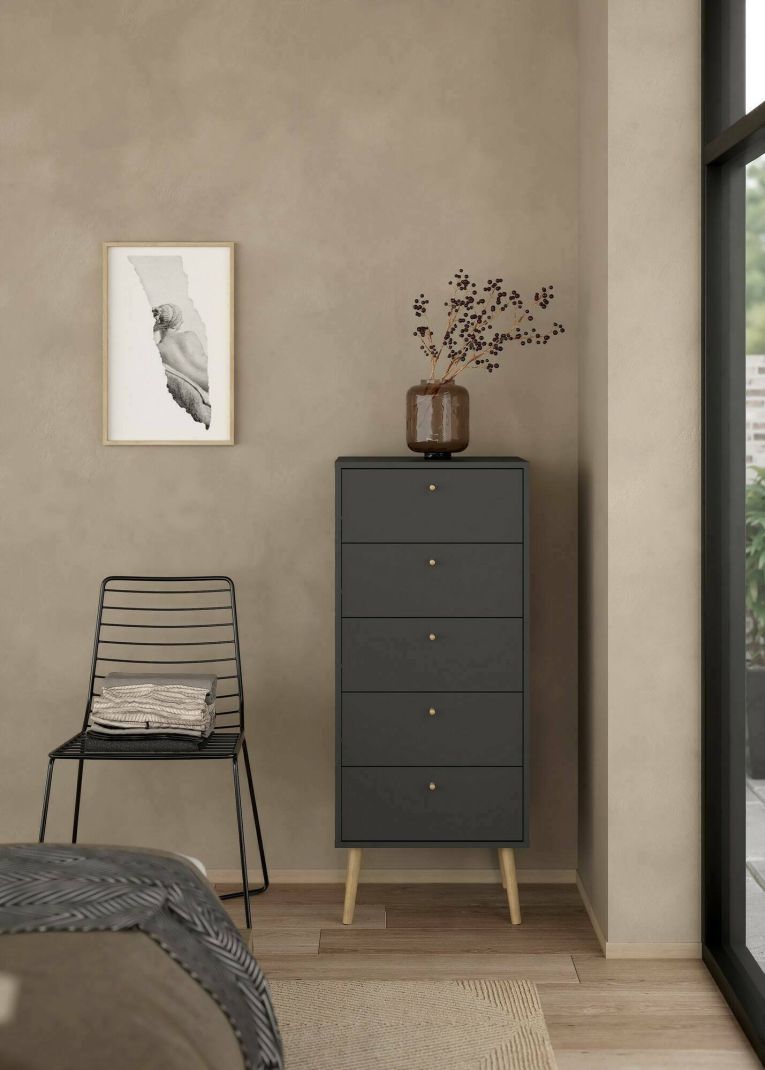 Cassettiera Genevieve, Settimino multiuso, Comò camera da letto, Mobile con cassetti, 39x50 h120 cm, Grigio