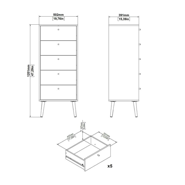 Cassettiera Genevieve, Settimino multiuso, Comò camera da letto, Mobile con cassetti, 39x50 h120 cm, Grigio