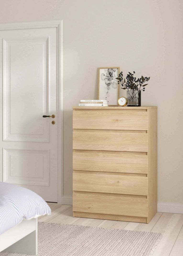 Cassettiera Georgette, Settimino multiuso, Comò camera da letto, Mobile con cassetti, 50x77 h111 cm, Rovere