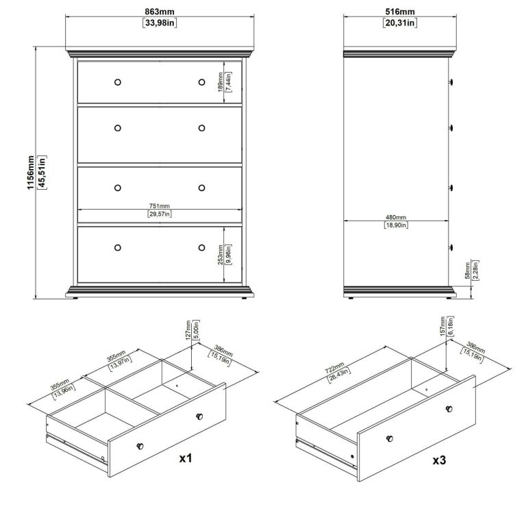 Cassettiera grande nera 86x115h cm - Lehar