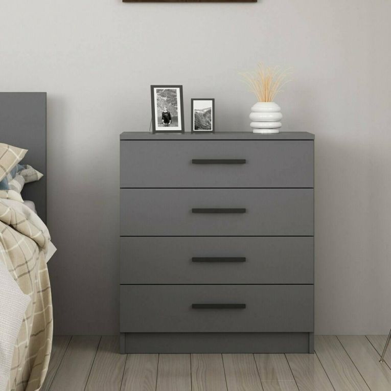 Cassettiera Grigio Cenere 4 Cassetti Apertura Scorrevole 70x79x42h cm, Chiusura Scorrevole - Kalmaegi