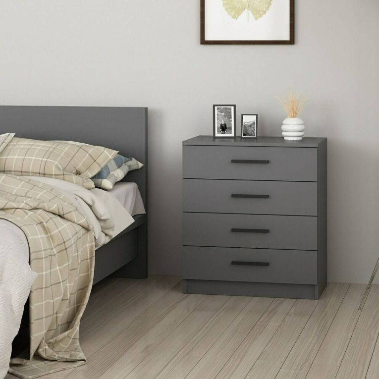 Cassettiera Grigio Cenere 4 Cassetti Apertura Scorrevole 70x79x42h cm, Chiusura Scorrevole - Kalmaegi