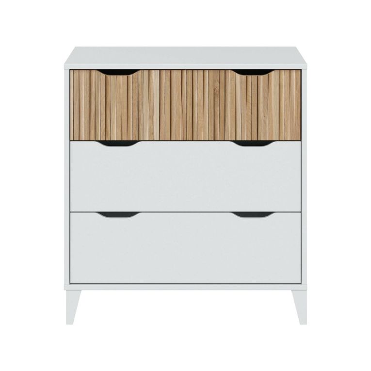 Cassettiera Gromore, Settimino multiuso, Comò camera da letto, Mobile con cassetti, 71x40 h76 cm, Bianco e Rovere