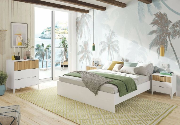 Cassettiera Gromore, Settimino multiuso, Comò camera da letto, Mobile con cassetti, 71x40 h76 cm, Bianco e Rovere
