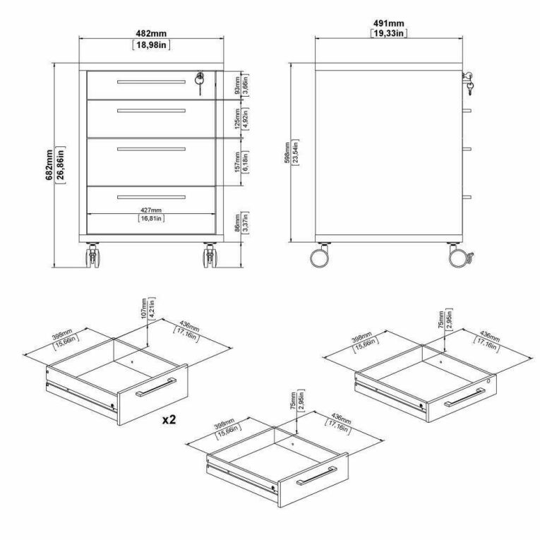 Cassettiera in legno bianca 49x68h cm - Ariosto