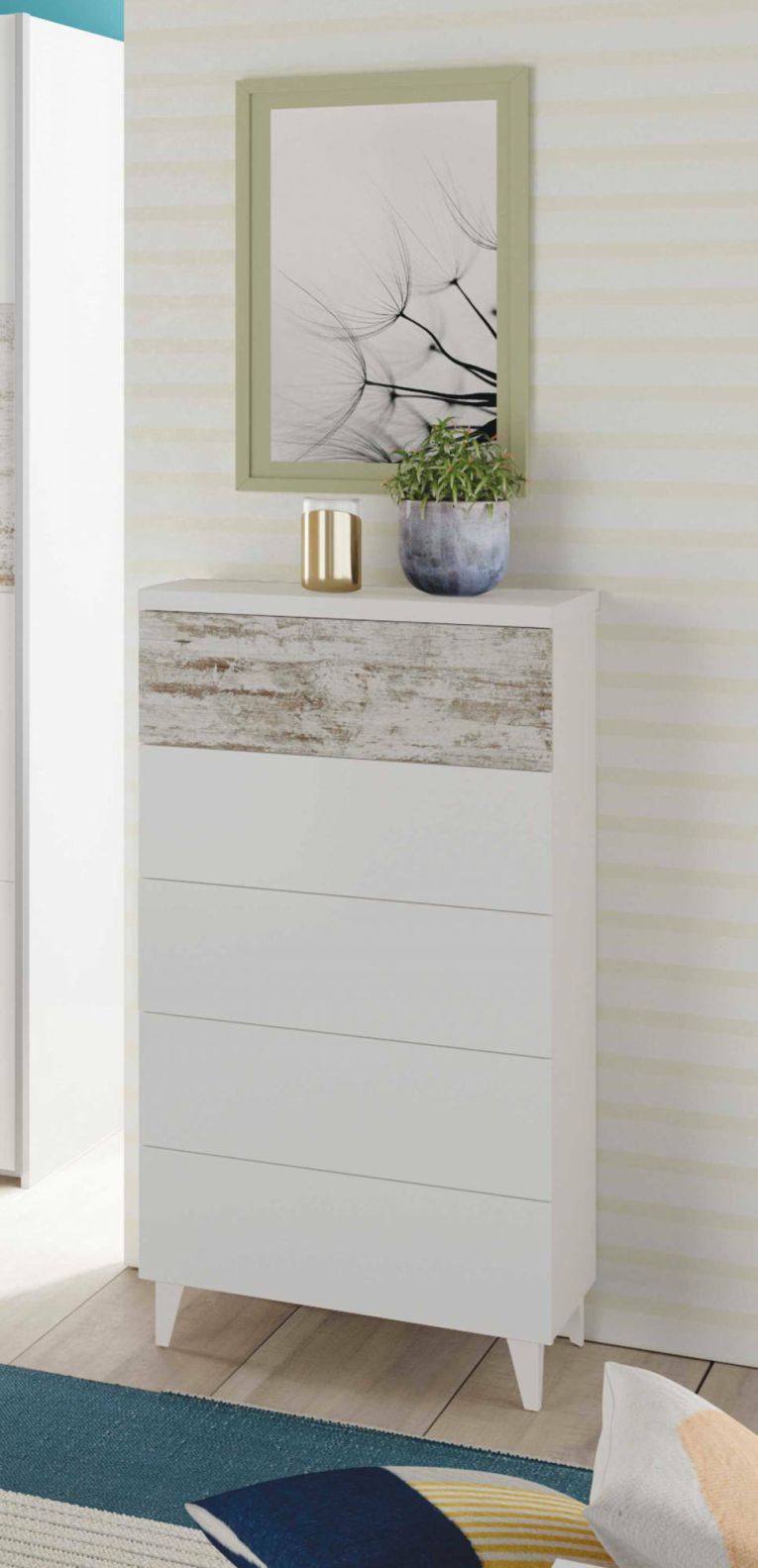 Cassettiera in legno bianca 61x117h cm - Aaron