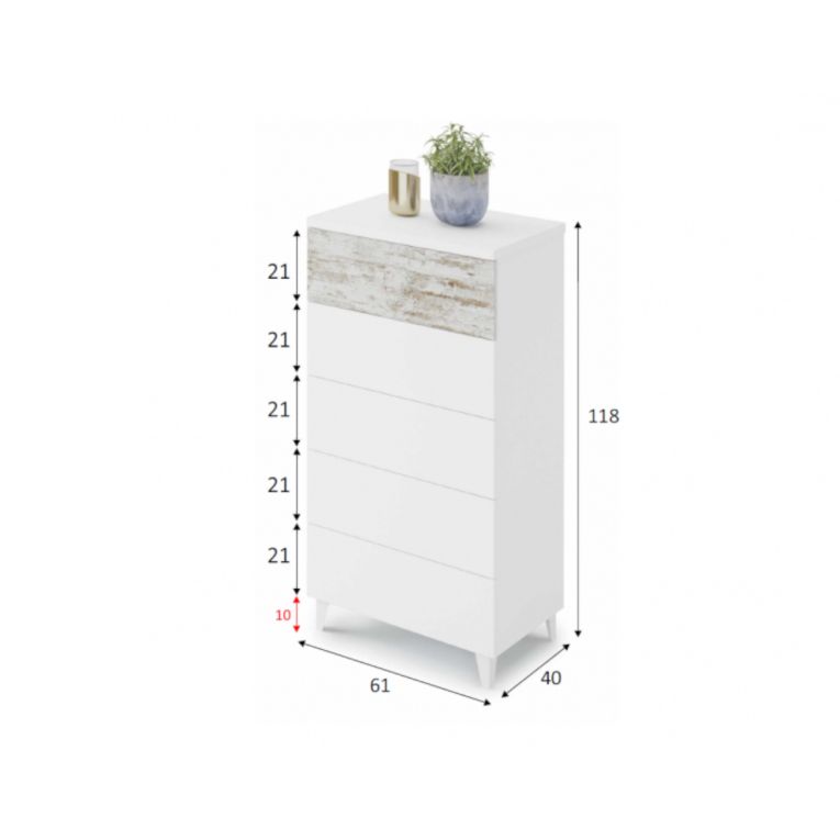 Cassettiera in legno bianca 61x117h cm - Aaron