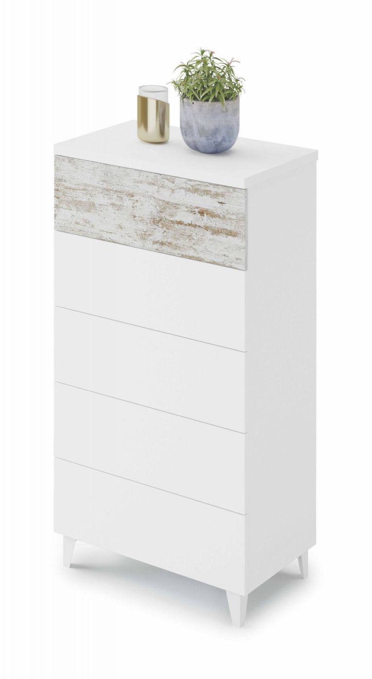 Cassettiera in legno bianca 61x117h cm - Aaron