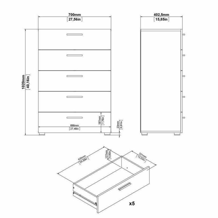 Cassettiera in legno bianca 70x102h cm - Haru