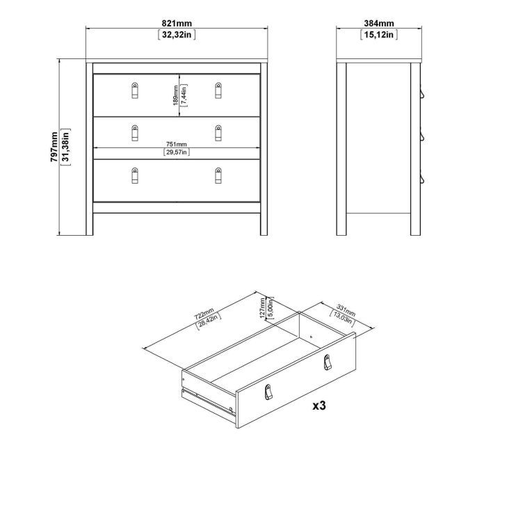 Cassettiera in legno bianca 82x79h cm - Sagar