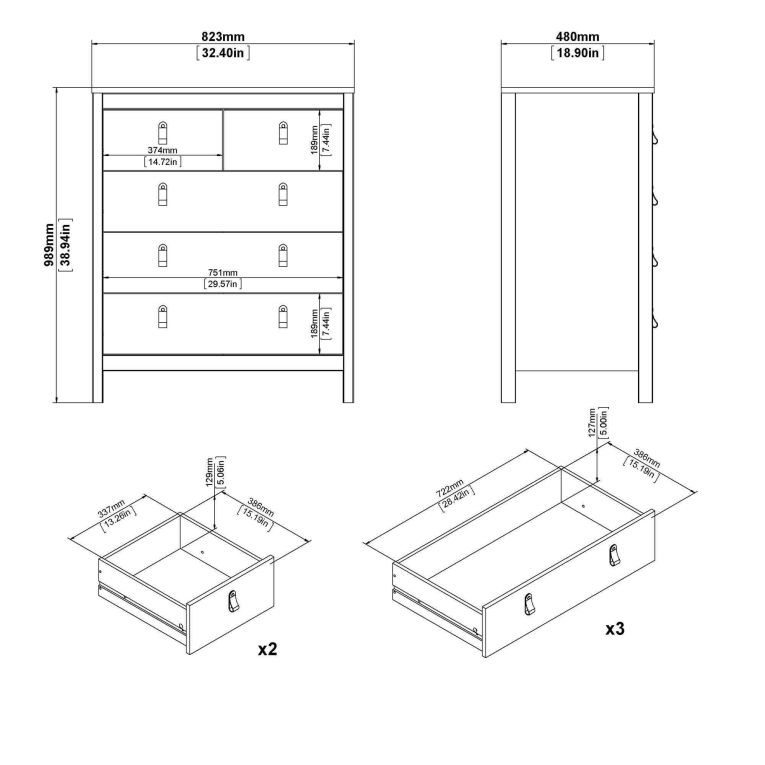 Cassettiera in legno bianca 82x98h cm - Alulim