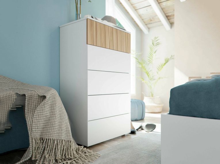 Cassettiera in legno bianca e rovere 61x109h cm - Asiatica