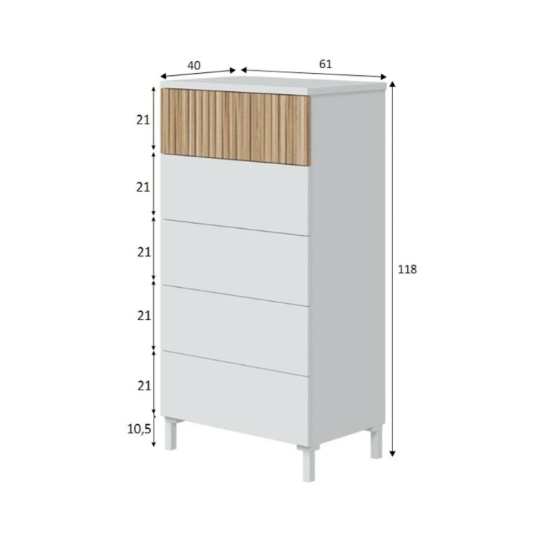 Cassettiera in legno bianca e rovere 61x118h cm - Argenta