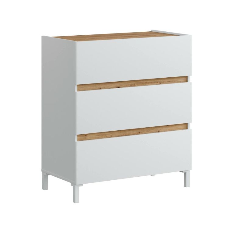 Cassettiera in legno bianca e rovere nodi 79x90h cm - Teddy