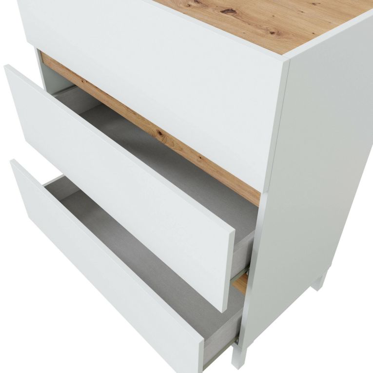Cassettiera in legno bianca e rovere nodi 79x90h cm - Teddy