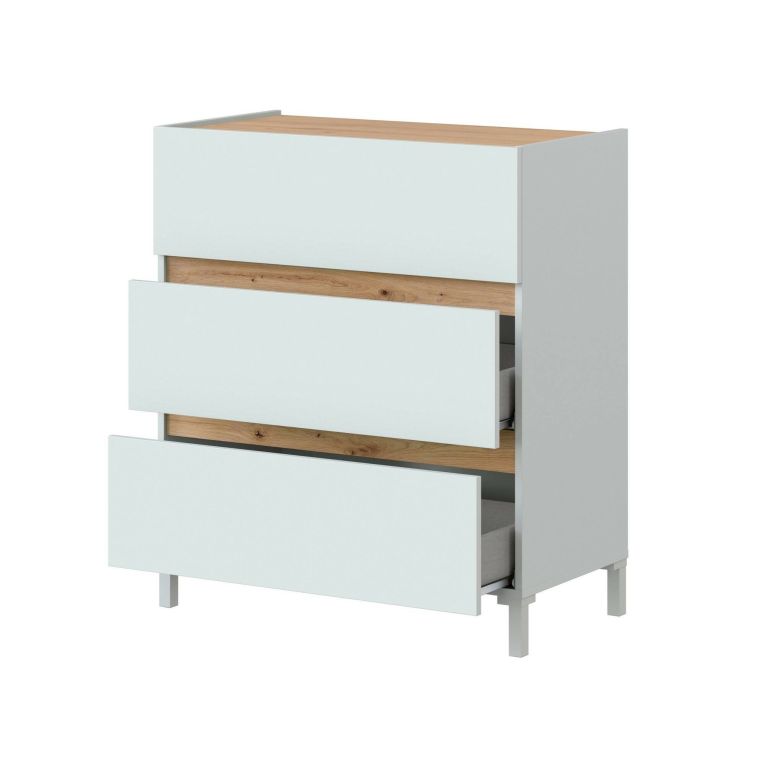 Cassettiera in legno bianca e rovere nodi 79x90h cm - Teddy