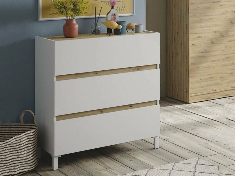 Cassettiera in legno bianca e rovere nodi 79x90h cm - Teddy