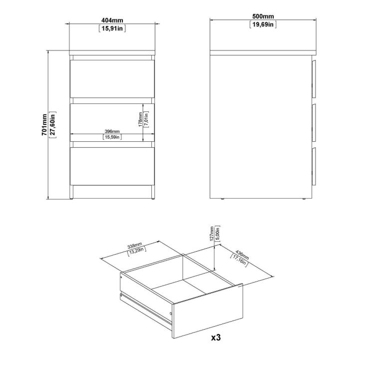 Cassettiera in legno bianca lucida 50x70h cm - Accudino