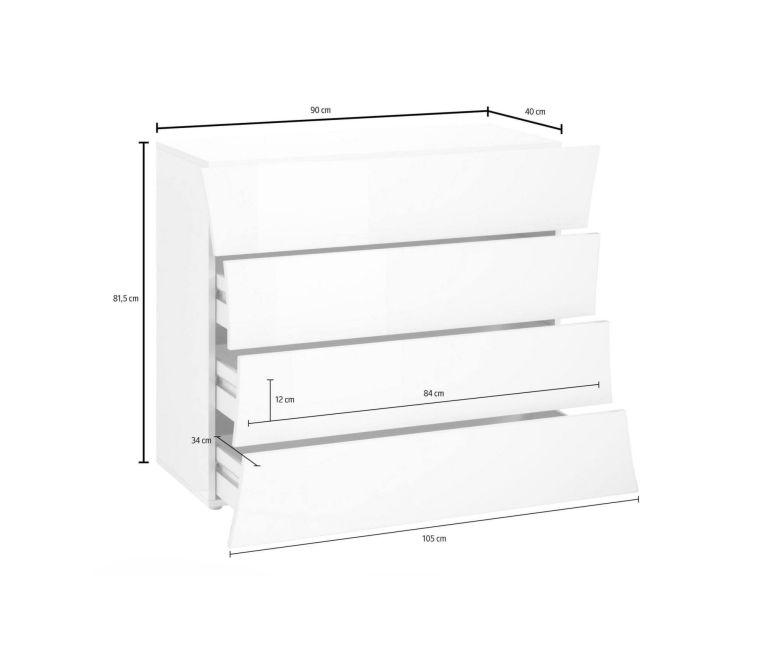 Cassettiera in legno bianca lucida 98x81h cm - Annapaola
