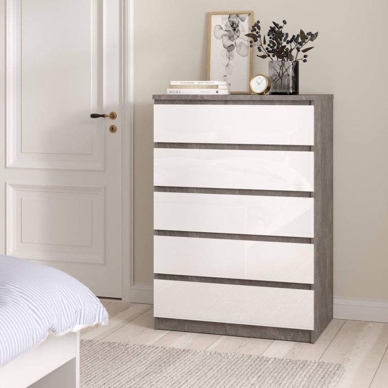 Cassettiera in legno cemento e bianca lucida 77x111h cm - Ansel