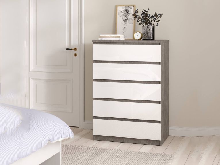 Cassettiera in legno cemento e bianca lucida 77x111h cm - Ansel