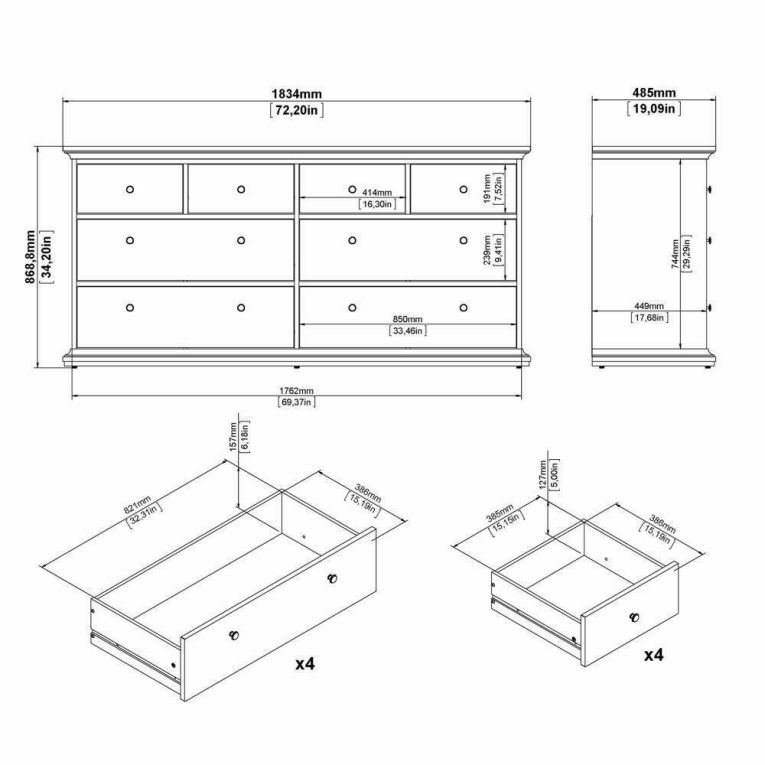 Cassettiera in legno grigia 183x86h cm - Asiagela