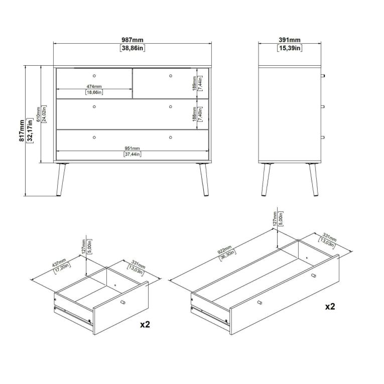 Cassettiera in legno grigia 98x81h cm - Pelagie