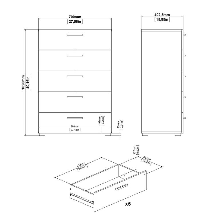Cassettiera in legno nera 70x102h cm - Alf
