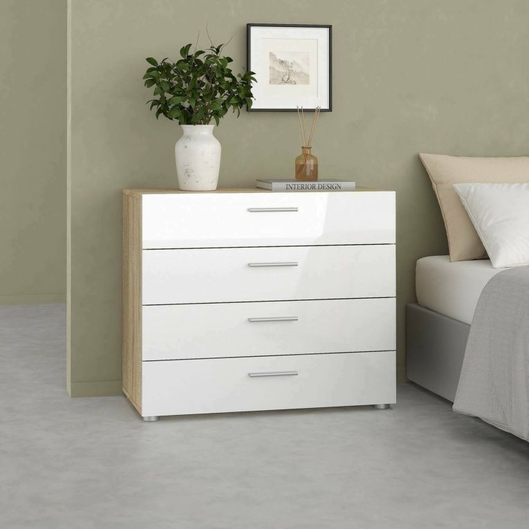 Cassettiera in legno quercia e bianca lucida 80x68h cm - Arwen