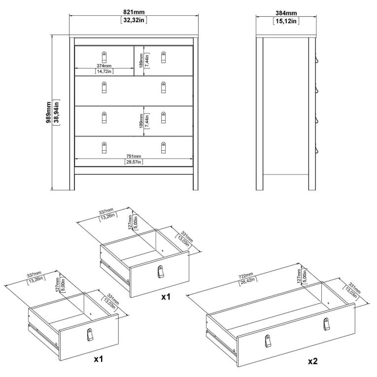 Cassettiera in legno rovere 82x98h cm - Nicholas