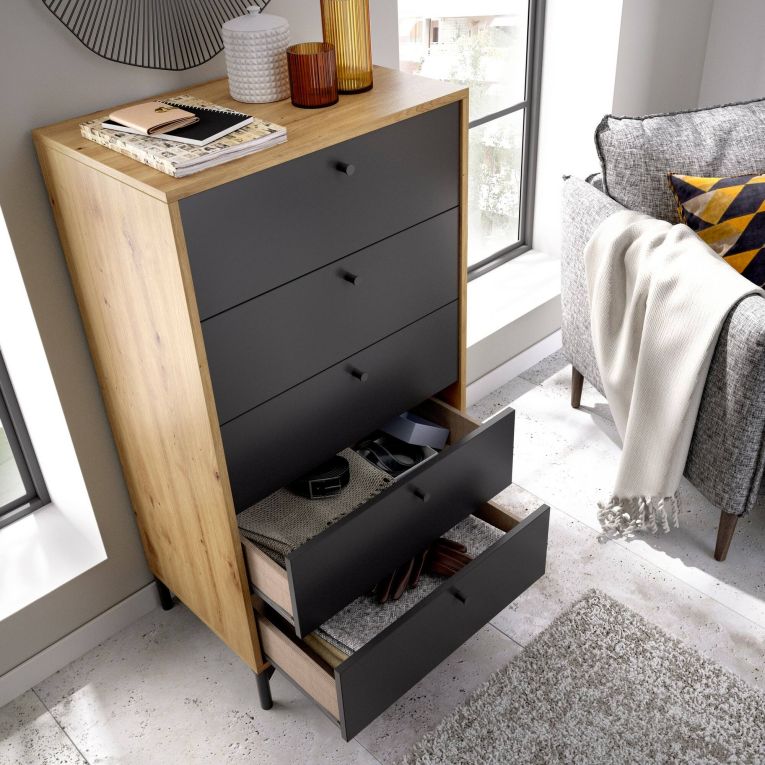 Cassettiera in legno rovere e antracite 60x127h cm - Armerina