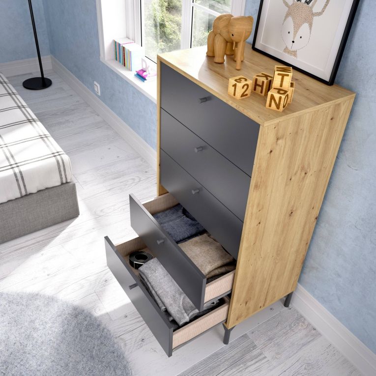 Cassettiera in legno rovere e antracite 60x127h cm - Armerina